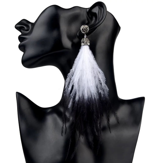 Bohemian Long Fluffy Feathers Statement Stud Earrings - Fatisha Boutique