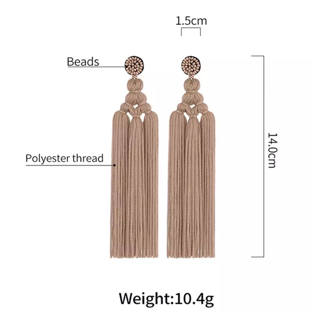 Bohemian Long Tassel Earrings with Beaded Stud – Bold Fringed Statement Style - Fatisha Boutique