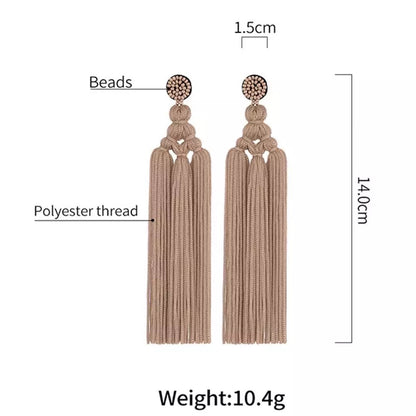 Bohemian Long Tassel Earrings with Beaded Stud – Bold Fringed Statement Style - Fatisha Boutique