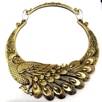 Boho Bold Peacock Pendant Metal Collar Statement Necklace - Fatisha Boutique
