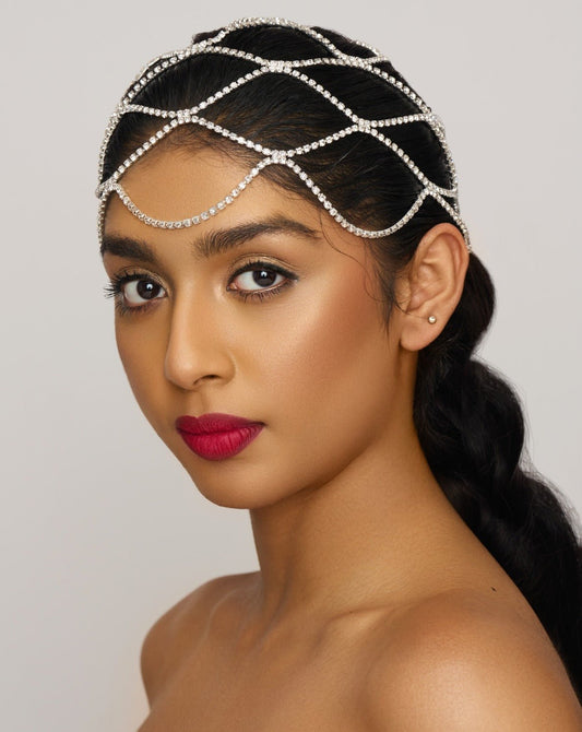 Diamante Rhinestone Multi - layered Tassels Headpiece Hair Jewellery Cap - Fatisha Boutique
