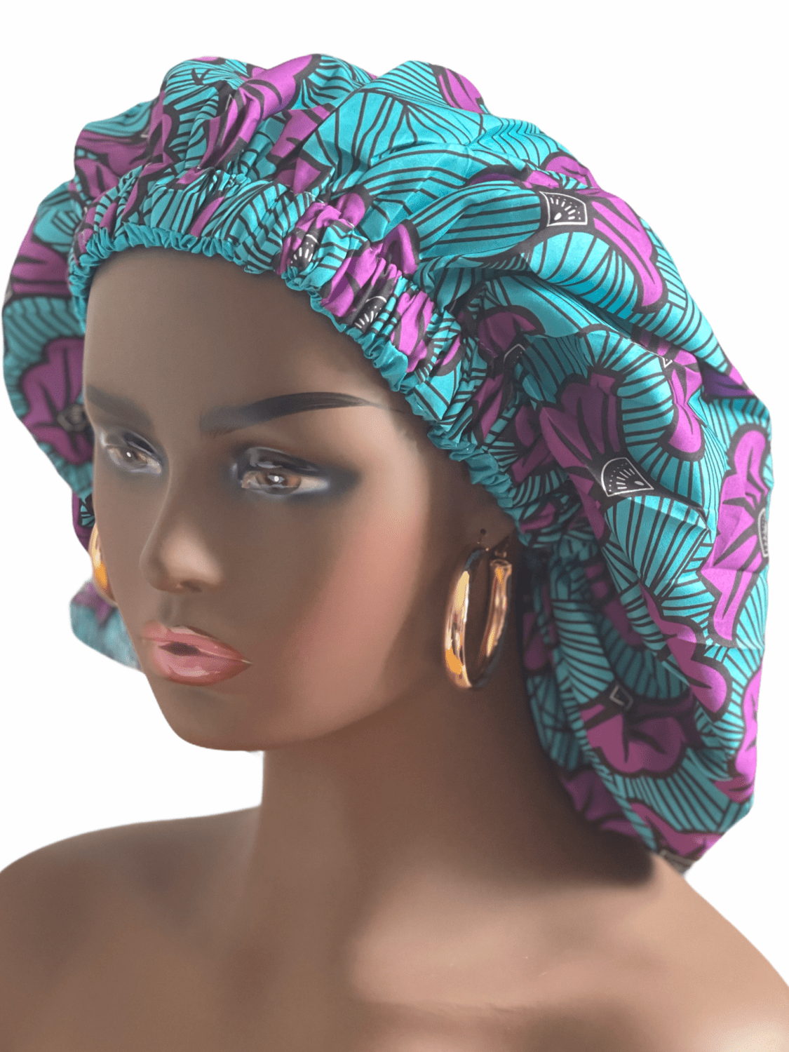 Double Layered Ankara Pattern Satin Silk Revisable Bonnet Cap - Fatisha Boutique