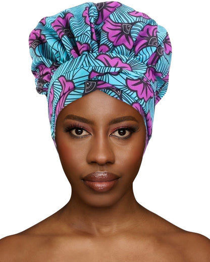 Double - Layered Ankara Satin Silk Bonnet Turban Head Wrap - Fatisha Boutique