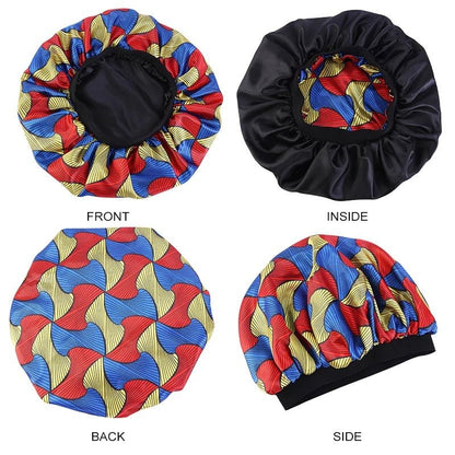 Doubled Layered Revisable Ankara Satin Silk Bonnet Caps - Fatisha Boutique