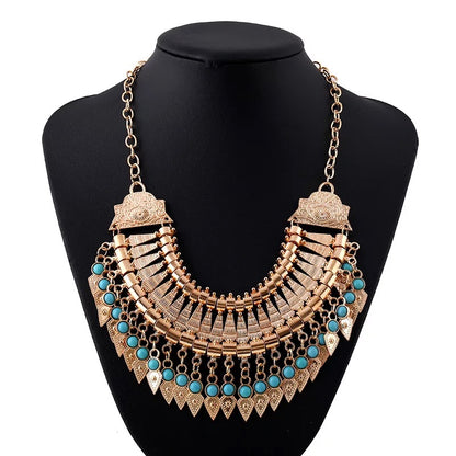 Charming Bohemian Tribal Tassel Resin Pendant Statement Necklace