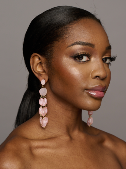 Long Pink Beaded Ethnic Statement Tassels Dangle Earrings