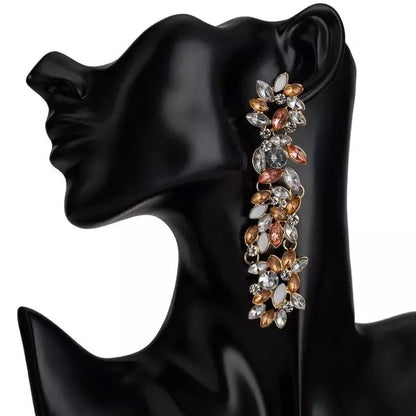 Long Crystal Diamante Rhinestone Sparkling Statement Stud Dangle Earrings