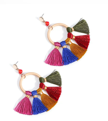 Large Multicolour Tassel Drop Earrings
