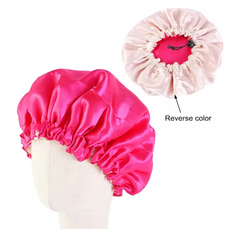 Kids Adjustable Double Layered Revisable Satin Silk Bonnet Caps