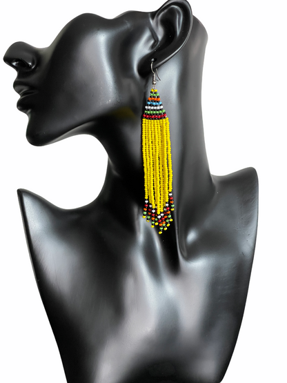Long Authentic African Maasai Zulu Style Tribal Ethnic Dangle Earrings