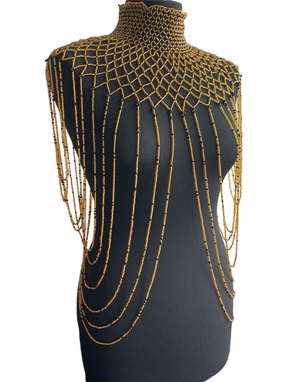 Gold Authentic Maasai Zulu Ethnic Beaded Collar Shoulder Body Jewellery