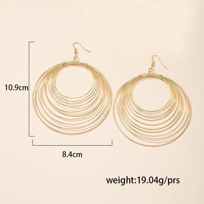 Double Layered Wire Metal Circle Statement Dangle Earrings
