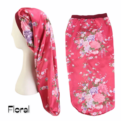 Printed Satin Silk Single Layered Long Bonnet Caps For Braids And Long Hair