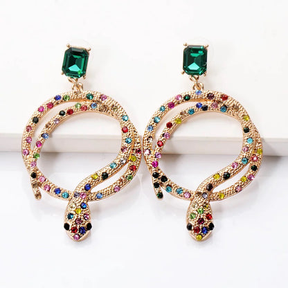 Elegant Snake Statement Diamante Rhinestone Stud Earrings