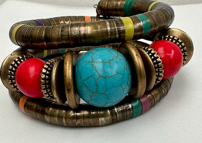 Exotic Retro Ethnic Tribal Resin Beaded Bangle Bracelet Cuff