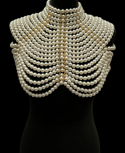 Boho Faux Pearls Collar Statement Chain Body Jewellery