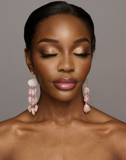 Long Pink Beaded Ethnic Statement Tassels Dangle Earrings