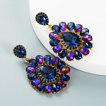 Luxury Classic Style Rhinestones Crystal Teardrop Stud Dangle Earrings