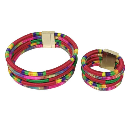 Multilayered Collar Choker Necklaces and Bangle Cuff Sets