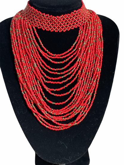 Authentic Red Tribal African Ethnic Maasai Choker Necklace