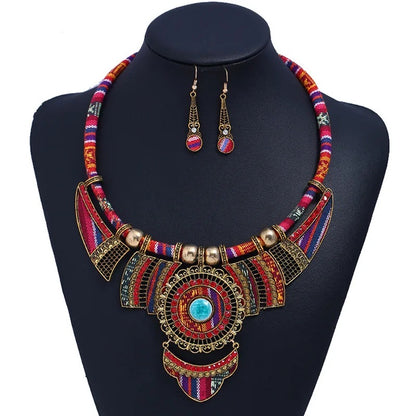 Bohemian Colourful Ethnic Beaded Crystals Statement Necklace Set