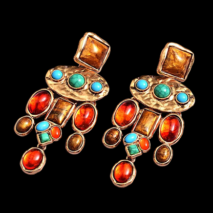 Bohemian Resin BeadsTassel Tibal Dangle Drop Earrings