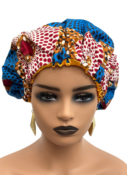 African Ankara Cotton Print Fabric With Satin Silk Lining Revisable Bonnet Caps