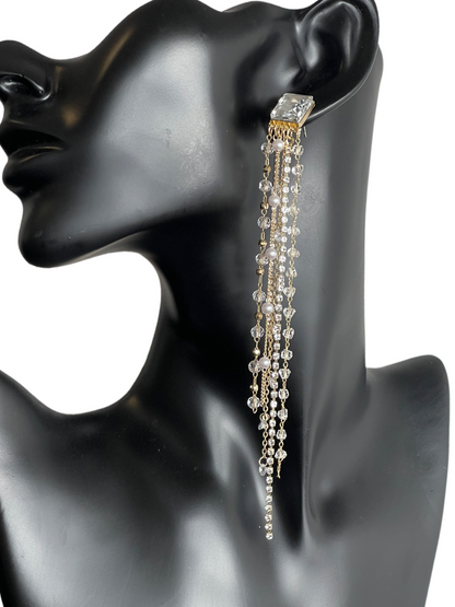 Long Elegant Crystal Diamante Rhinestone Tassel Earrings