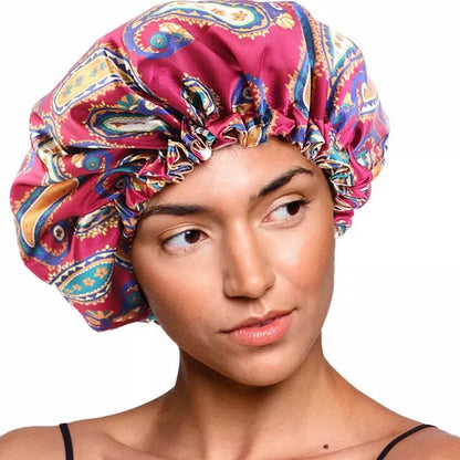 Adjustable Double Layered Revisable Satin Silk Bonnet Caps