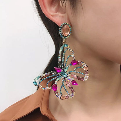 Gorgeous Luxury Multicolour Rhinestones Crystal Butterfly Statement Earrings