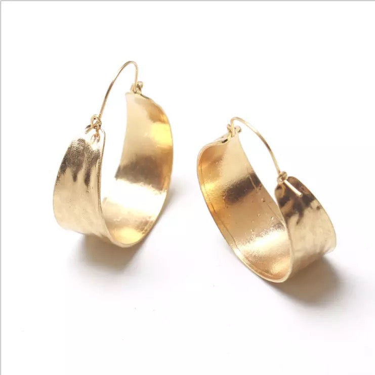Hammered Brass Statement 18k Gold Plated Dangle Earrings