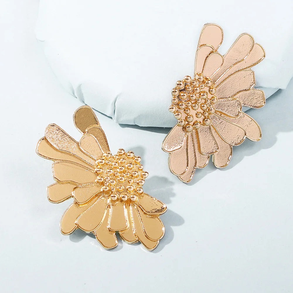 Alloy Metal Petals Flowers Shaped Stud Drop Earrings
