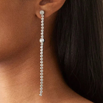 Long Elegant Crystal Diamante Rhinestone Teardrop Stud Earrings