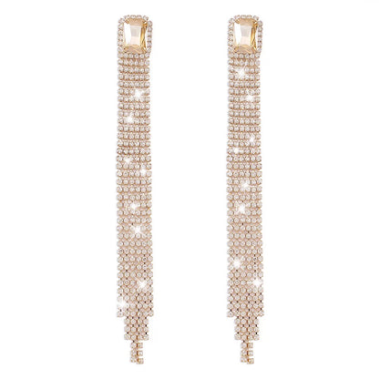 Long Elegant Crystal Diamante Rhinestone Tassel Earrings