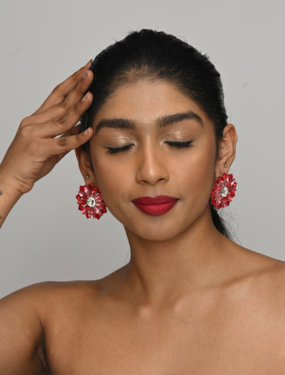 Luxury Crystal Rhinestones Flower Designed Statement Stud Earrings
