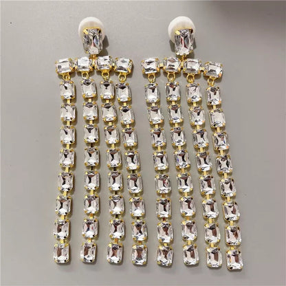 Long Elegant Crystal Diamante Rhinestone Ice Tassel Earrings