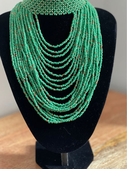 Authentic Green Tribal African Ethnic Maasai Choker Necklace