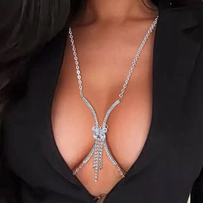 Zircon Butterfly Centred Tassel Bra Bracket Underwear Rhinestone Statement Body