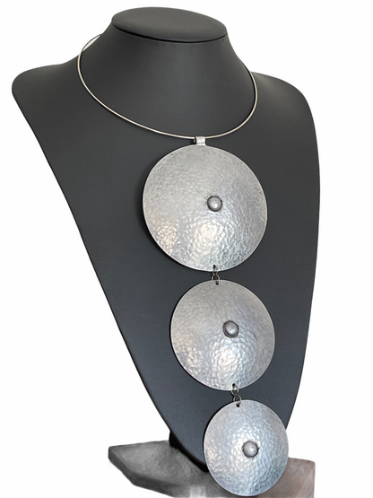 Authentic African Hammered Silver Metal Long Pendant Necklace