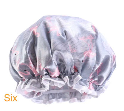 Double Layered Satin Silk Deep Conditioner Reusable Shower Bonnet Caps