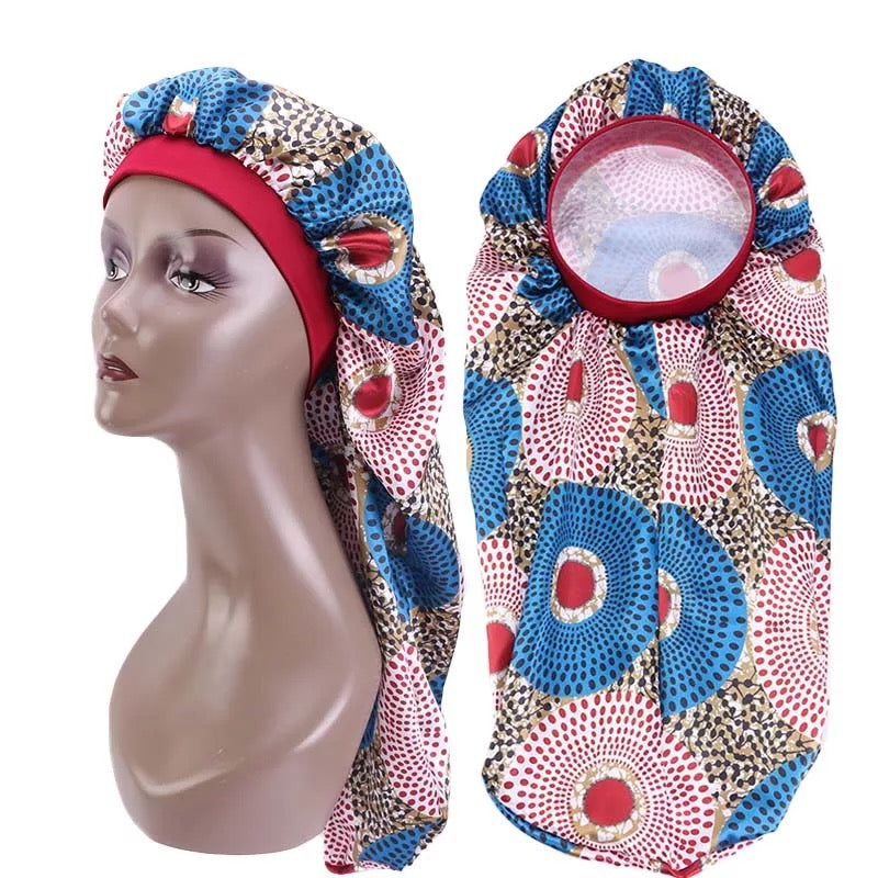 Ankara Satin Silk Long Single Layered Bonnet Caps For Braids And Long Hair