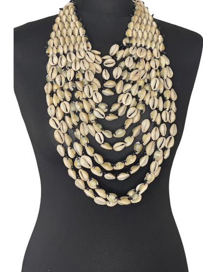 Authentic African Statement Ethnic Cowrie Sea Shell Beaded Collar Necklace