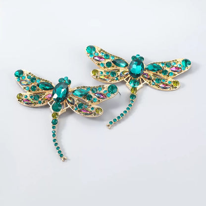 Multicolour Rhinestones Crystal Dragonfly Statement Stud Earrings