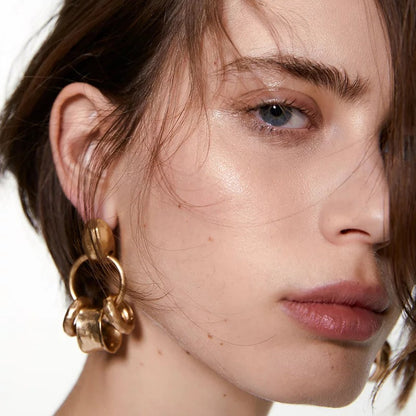 Gold Plated Hammered Alloy Metal Dangle Earrings