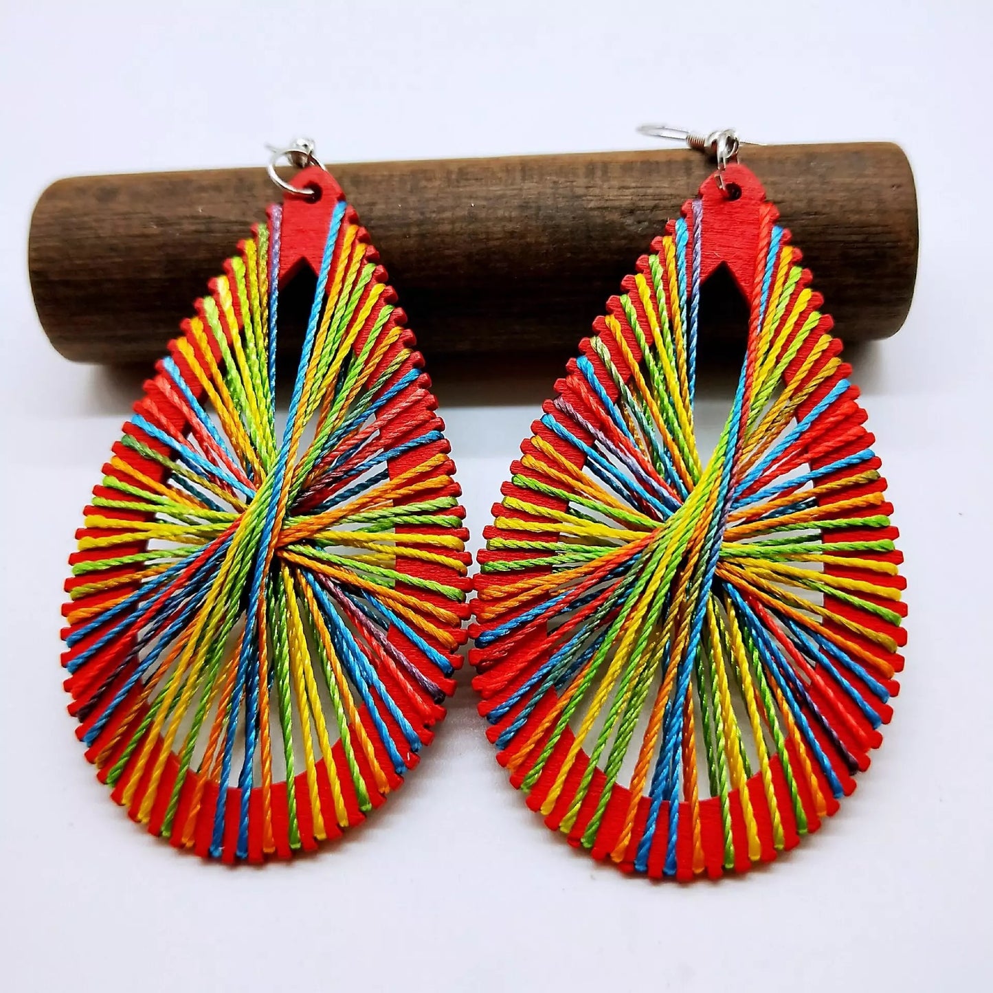 Lightweight Heritage Ethnic Tribal Wooden Thread Dangle Earrings