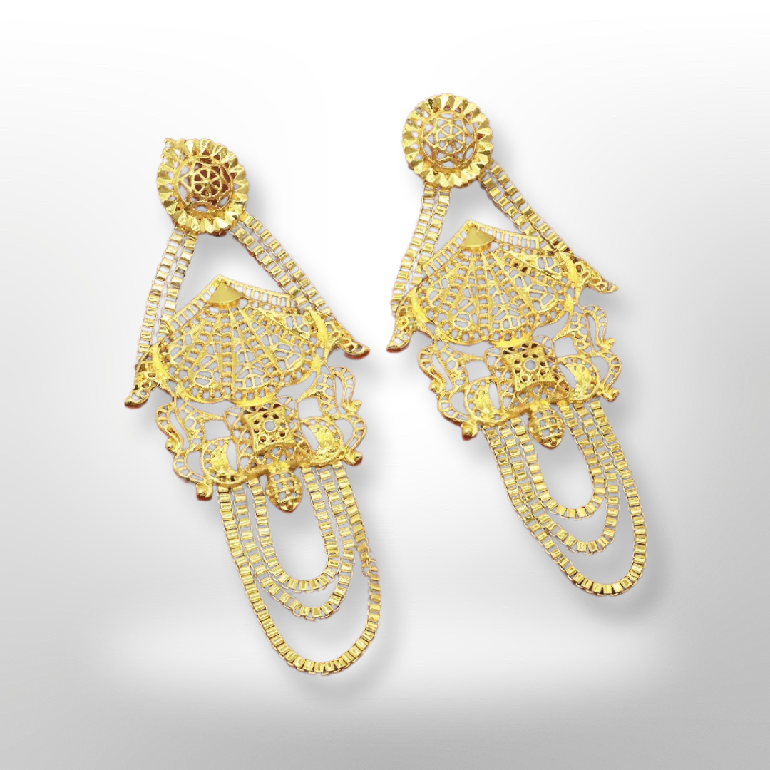 Long Elegant 24K Gold Plated Copper Tassel Dangle Statement Earrings
