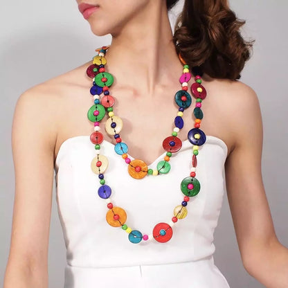 Long Bohemian Ethnic Coconut Shells Beaded Necklace