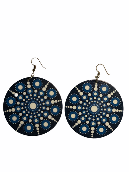 Hand Painted Heritage Tribal Wooden Dangle Earrings
