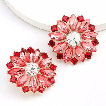 Luxury Crystal Rhinestones Flower Designed Statement Stud Earrings