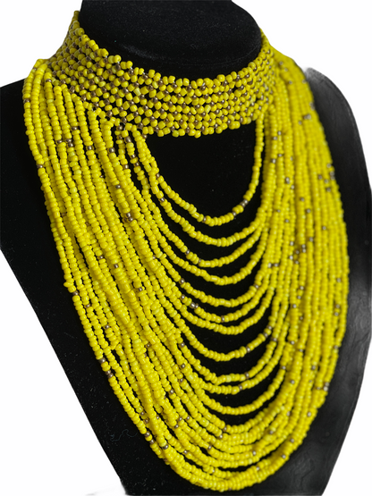 Authentic Yellow Tribal African Ethnic Maasai Choker Necklace